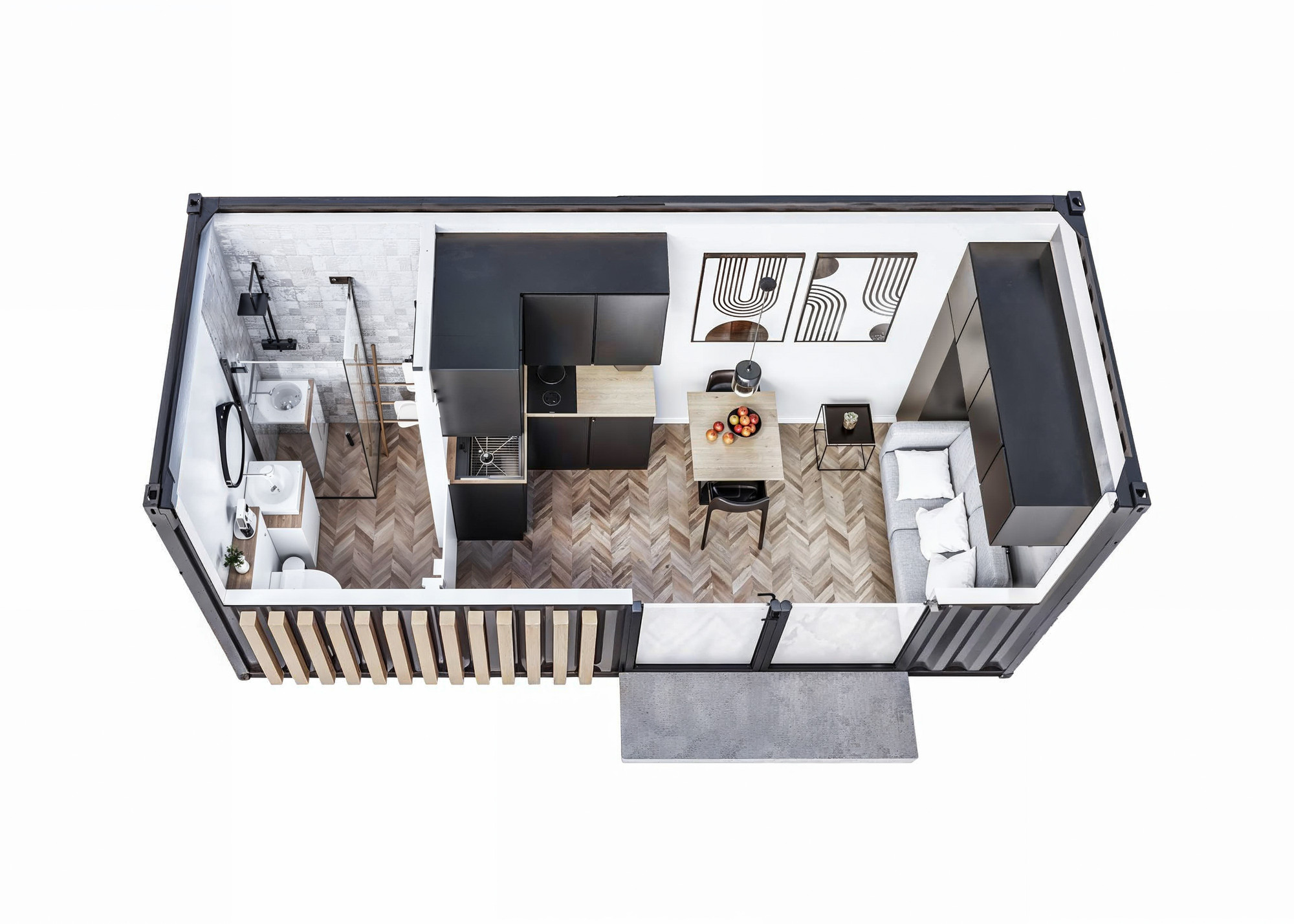 Wizualizacja architektoniczna biura kontenerowego - UR Projekty