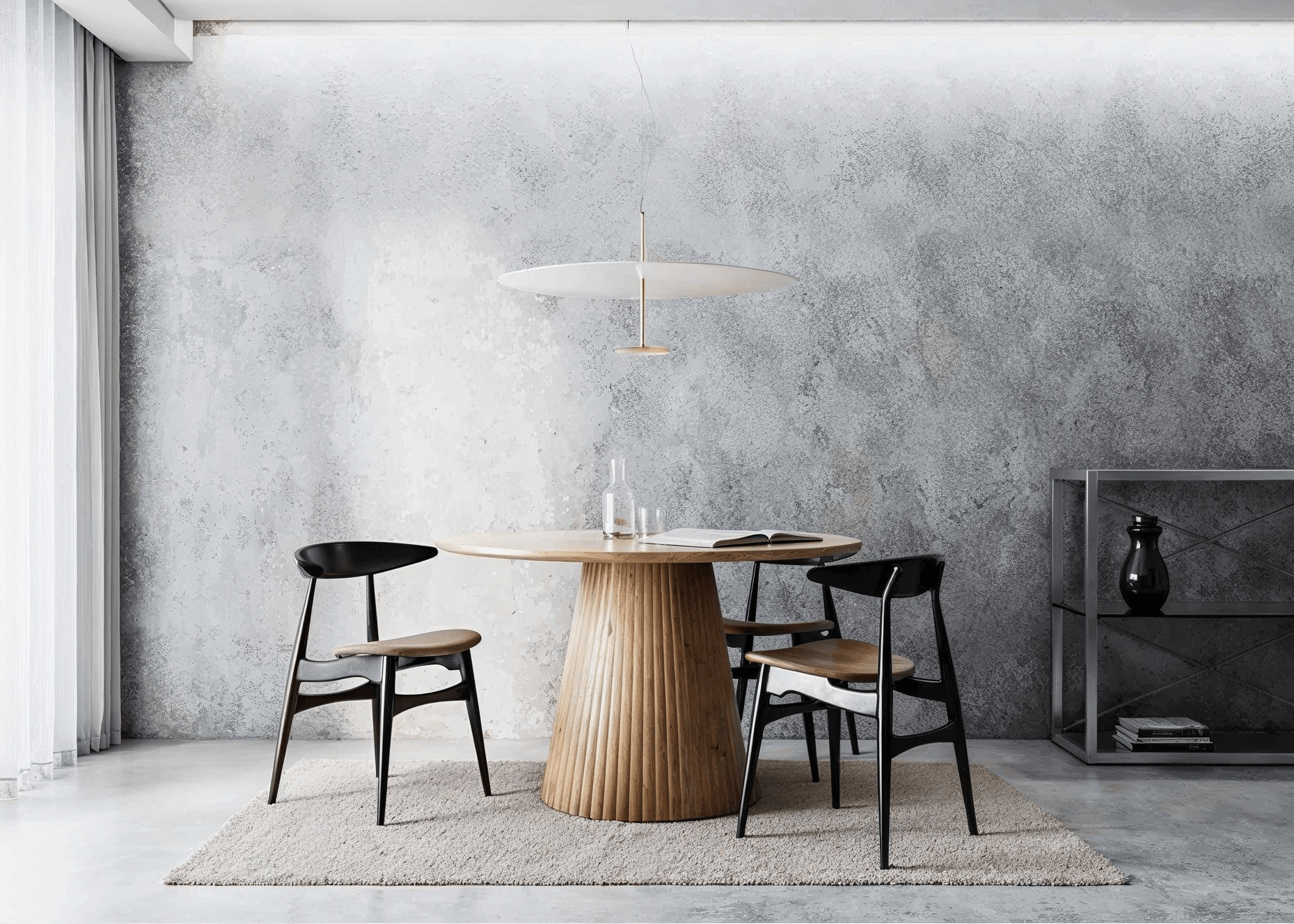 Wizualizacja 3D jadalni beton i drewno - UR Projekty