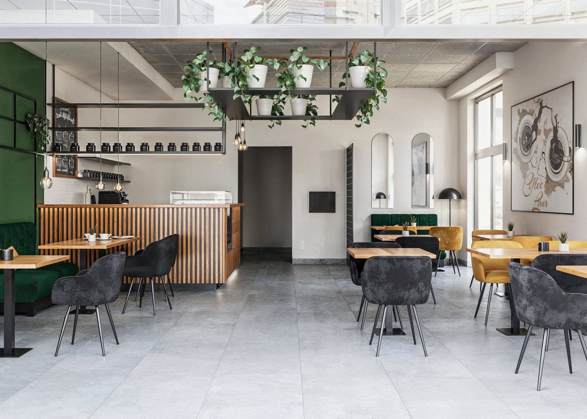 Wizualizacja 3D kawiarni styl industrialny loft - UR Projekty
